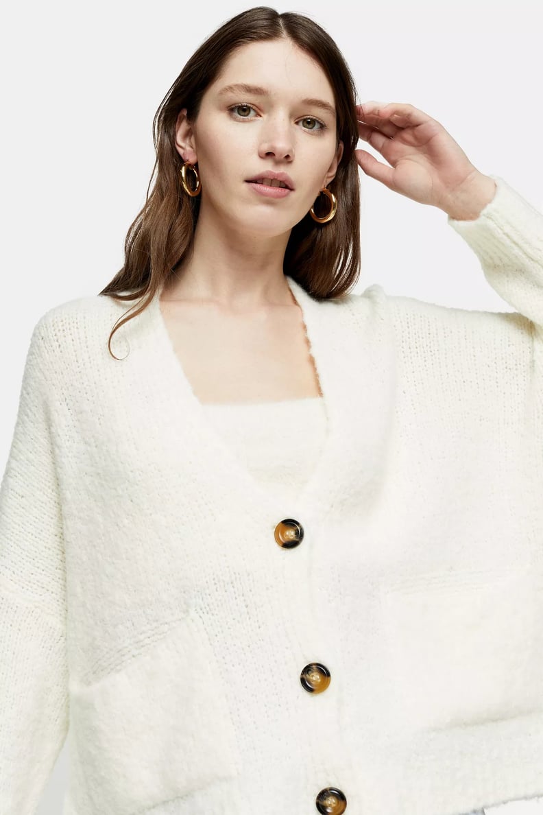 Topshop White Oversized Button Knitted Cardigan