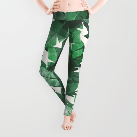 Ladies/Womens Green Leaf Pattern Print Leggings in THREE Sizes