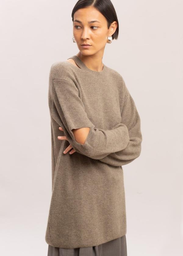 The Frankie Shop Cut-Out Ribbed Sweater in Mink