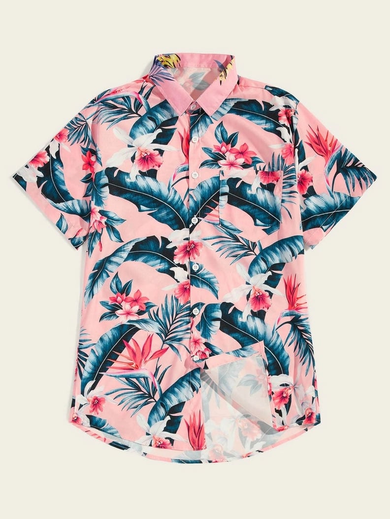 Shein Tropical & Floral Print Hawaiian Shirt