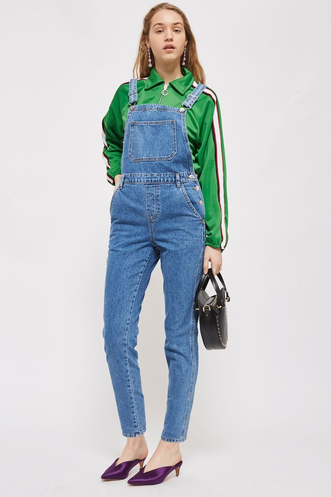 Topshop denim short overalls in brown | ASOS