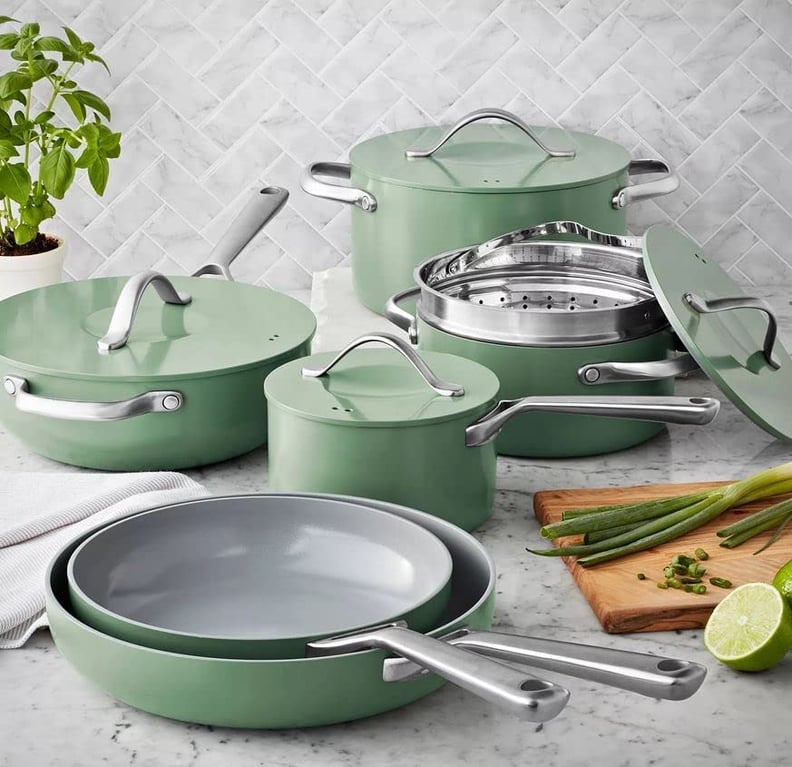 Beautiful 10 PC Cookware Set, Sage Green by Drew Barrymore 