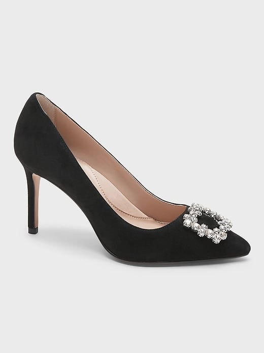 Madison 12-Hour Suede Pumps with Crystal Buckle