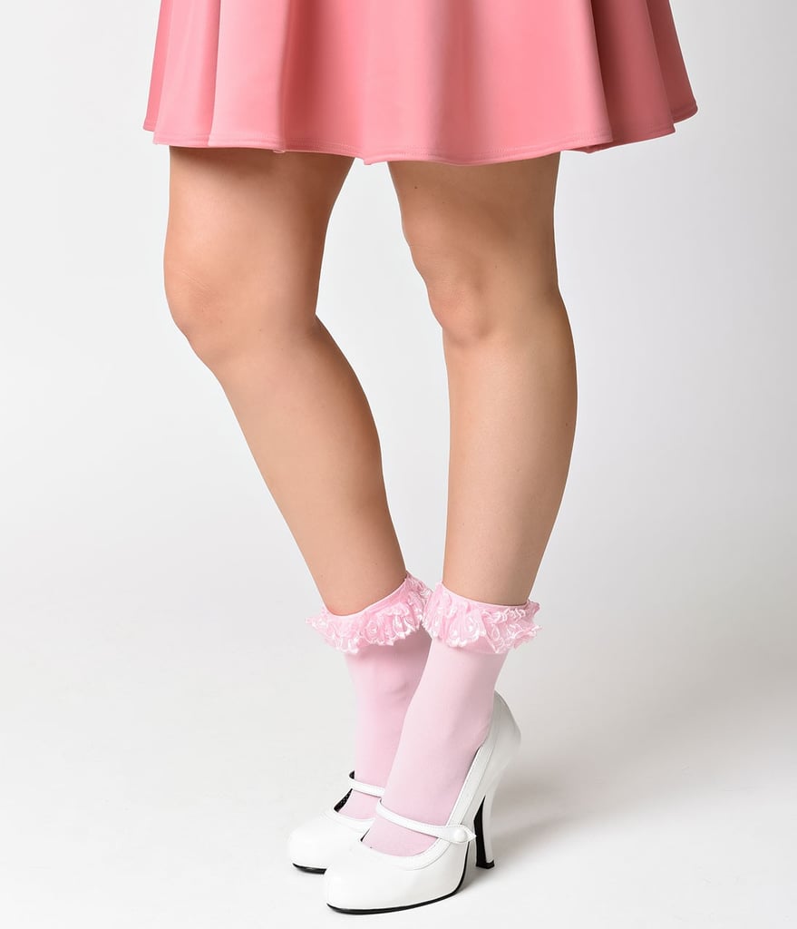 Pink Lace Ruffle Ankle Sock (8) VintageInspired Beauty and the