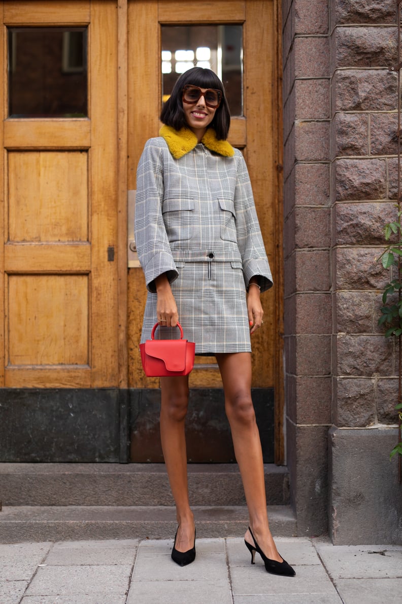 Work plaid on plaid with a coordinating set for a ladylike effect.