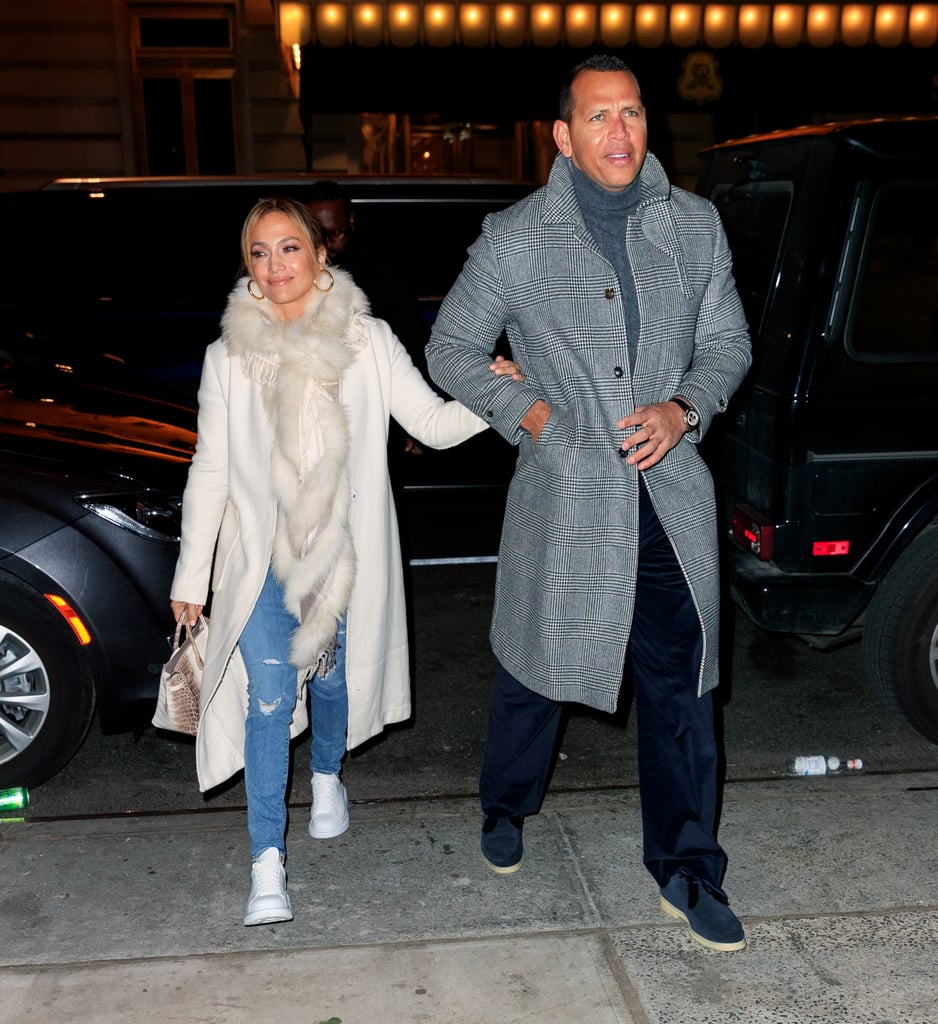 Jennifer Lopez's White Coat and Sneakers With Alex Rodriguez