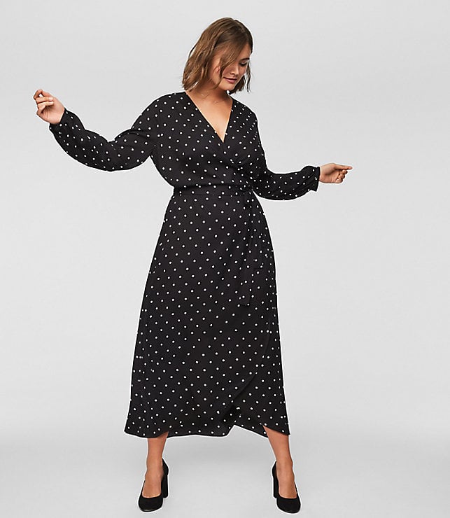 LOFT Polka-Dot Wrap Midi Dress