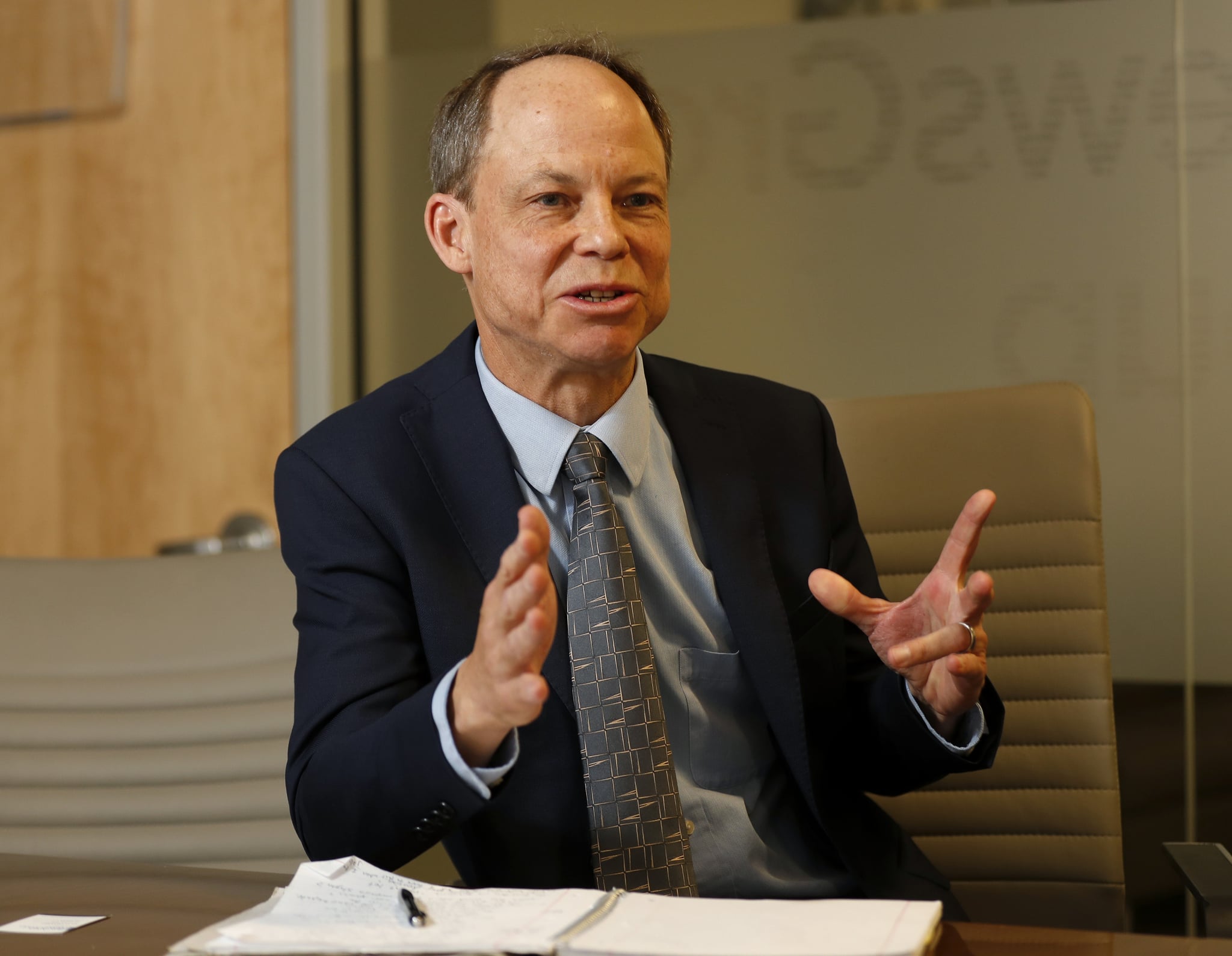 SAN JOSE, CA - APRIL 19: Santa Clara County Superior Court judge Aaron Persky speaks regarding the recall election against him with the editorial board of the Mercury News at the Mercury News offices in downtown San Jose, Calif., on Thursday, April 19, 2018. (Nhat V. Meyer/Bay Area News Group via Getty Images)