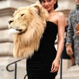 凯莉詹纳冲击在胸衣礼服一个戏剧性的狮子的头