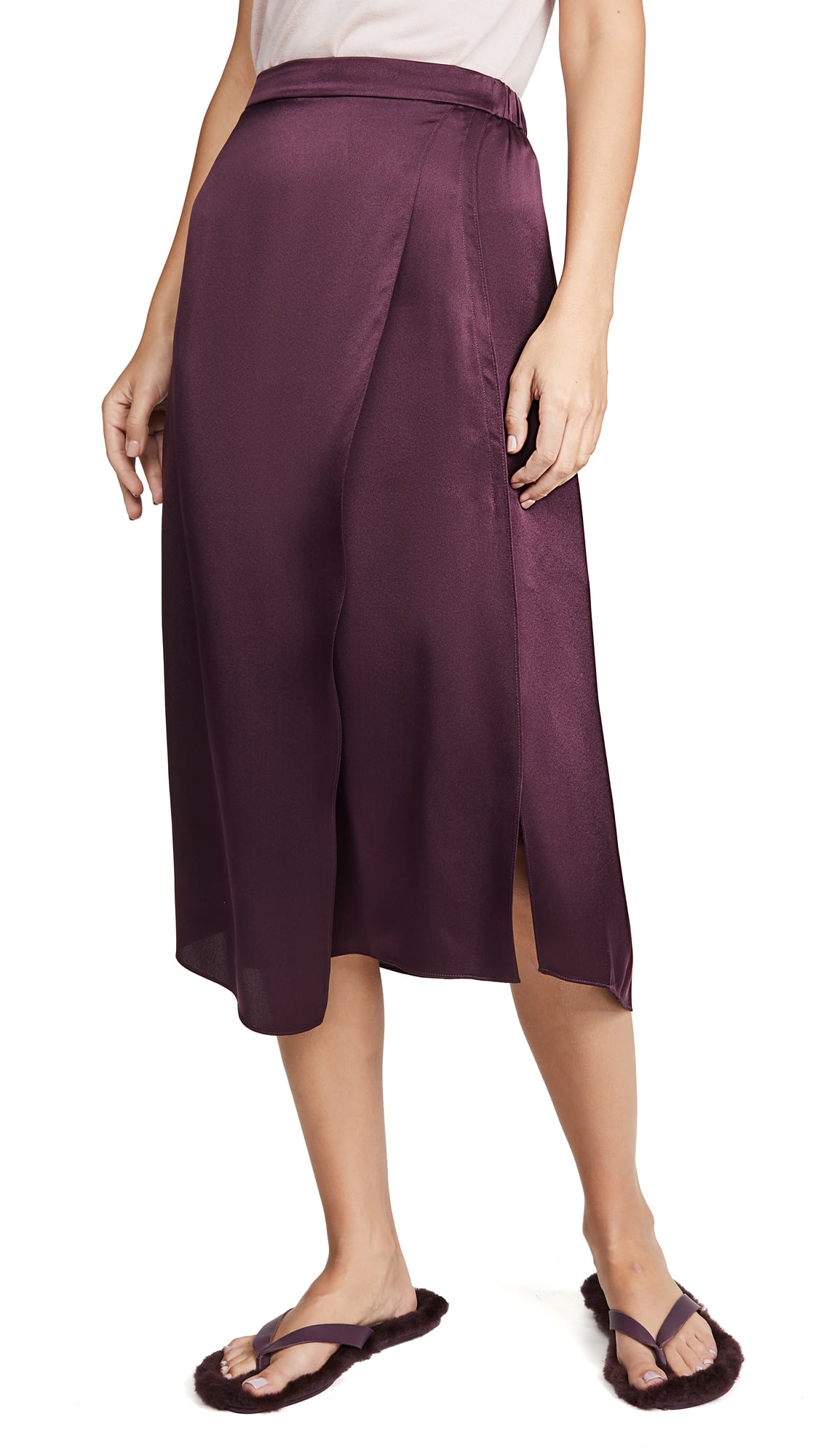 Vince drape panel silk shop midi skirt