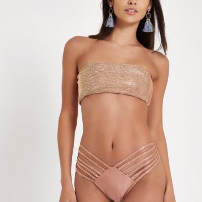 River Island Brown Bandeau Sequin Embellished Bikini Top