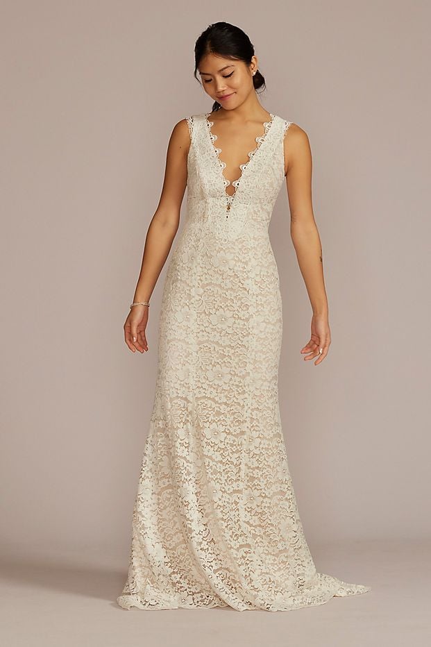 David's Bridal Allover Lace Tank Wedding Gown