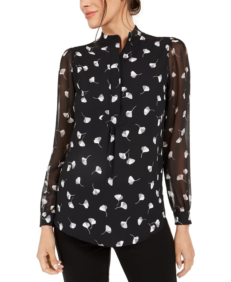 Anne Klein Printed Semi-Sheer Sleeve Top