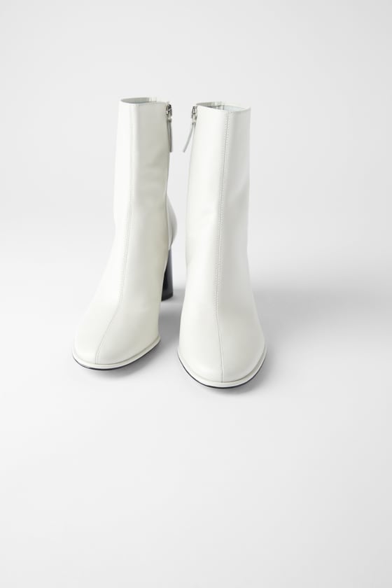 Zara Leather Heeled Ankle Boots With Piped Trim