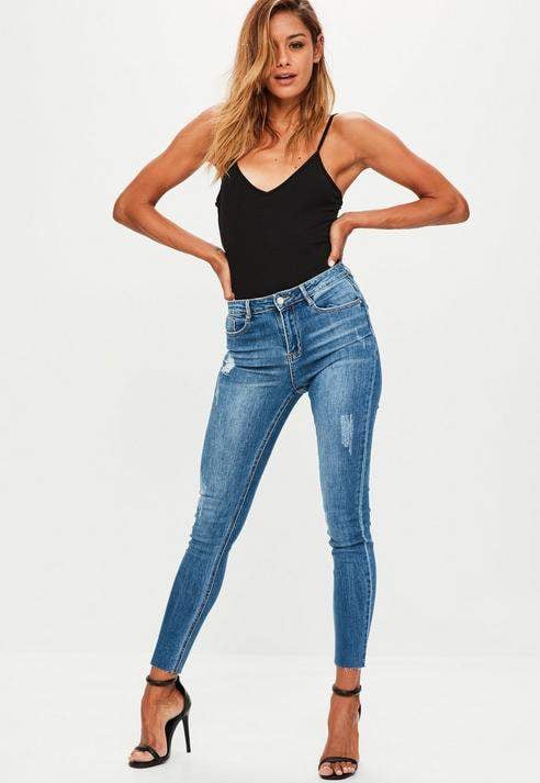 Missguided Dark Blue High Waisted Skinny Jeans