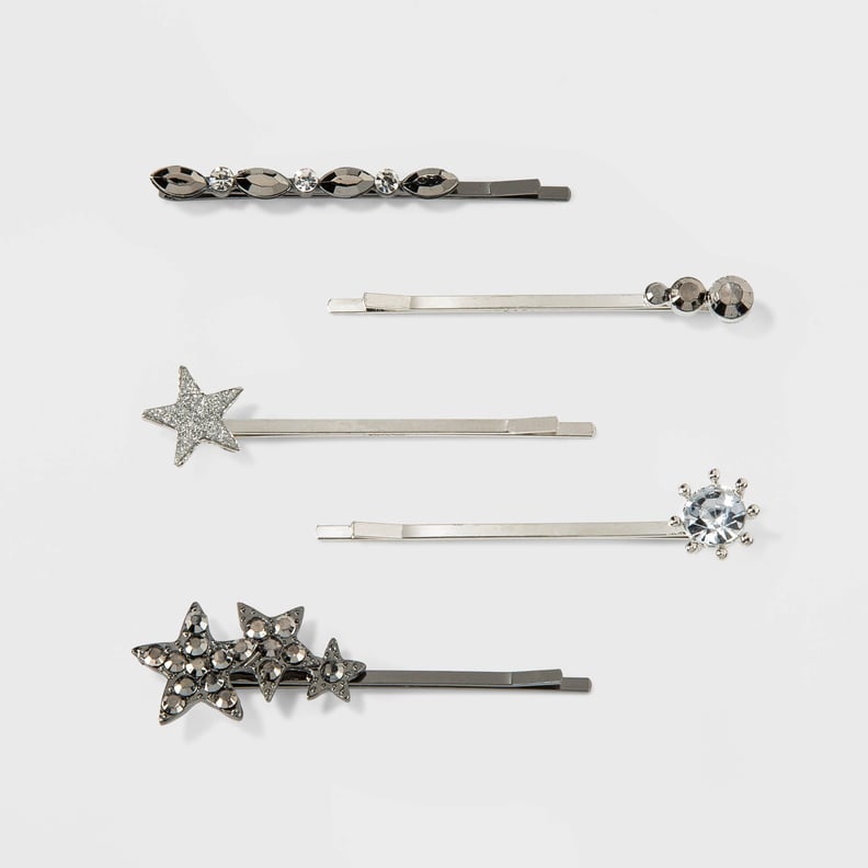 Metal Bobby Pins with Stars and Mixed Simulated Gems