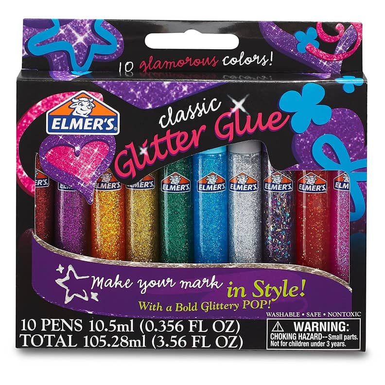 This July 19, 2018, photo shows a display of sparkle Elmer's glue