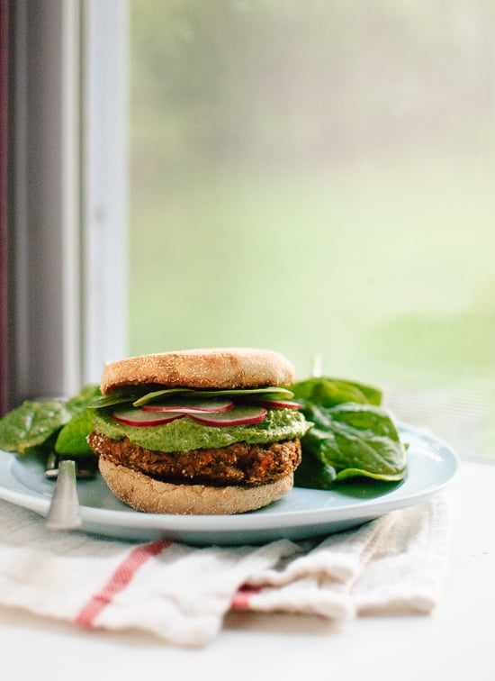 Lentil-Chickpea Burgers With Avocado Green Harissa