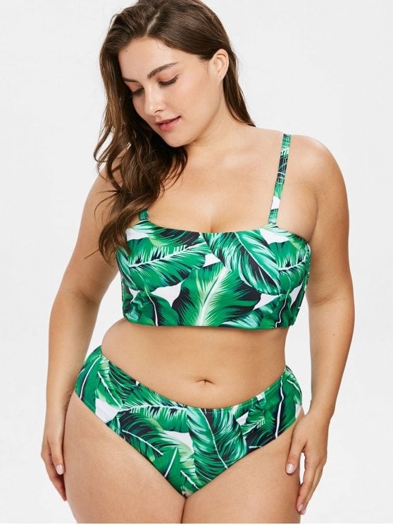 Zaful Palm Leaf Plus Size Bandeau Bikini