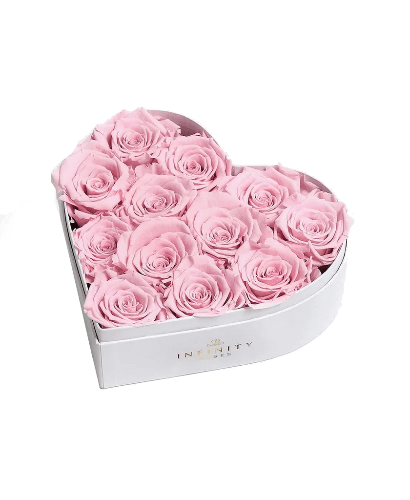 Infinity Roses Heart Box of 12 Pink Real Roses Preserved to Last Over a Year