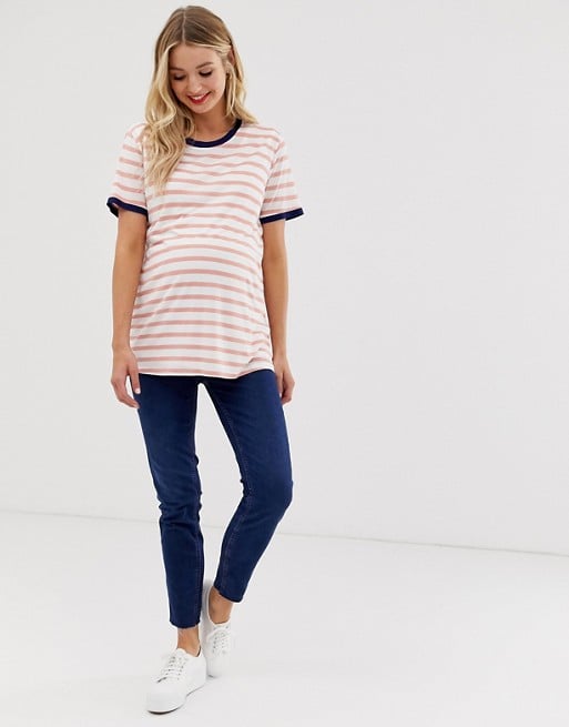 ASOS Design Maternity Nursing Stripe T-Shirt With Contrast Binding