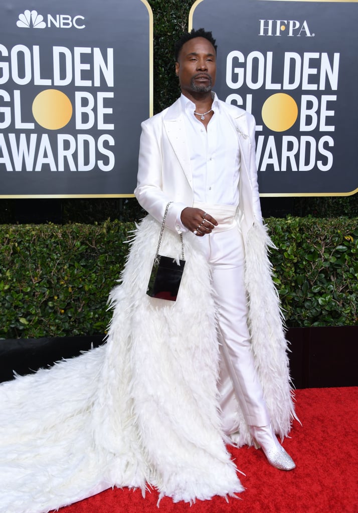 Billy Porter White Feather Suit at the Golden Globes 2020