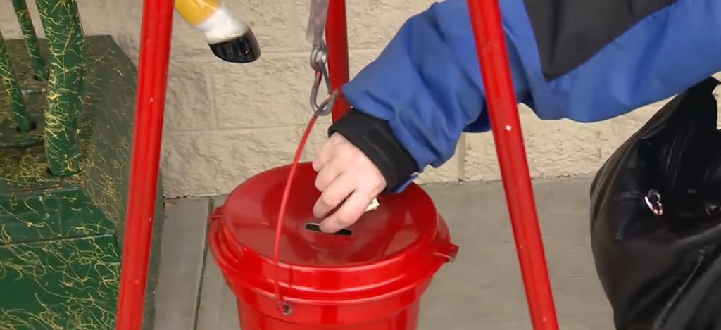 This Salvation Army bucket was stationed right in front of the Market Basket grocery store in Billerica, MA.