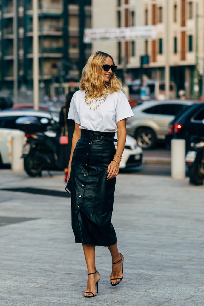 Make your skirt the star of the show and finish the look with sexy footwear.