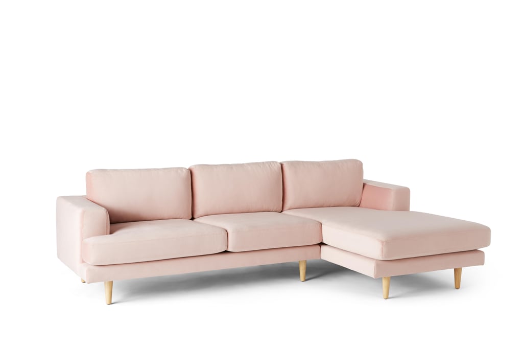 Drew Barrymore Flower Home Pink Velvet Track Arm Sectional Sofa