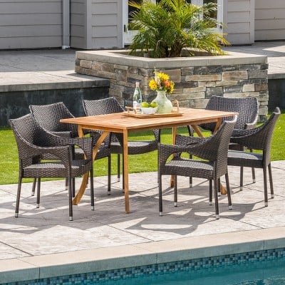 Christopher Knight Home Nora 7pc Acacia and Wicker Dining Set