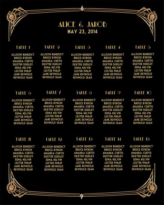 Great Gatsby Inspired Wedding Seating Chart