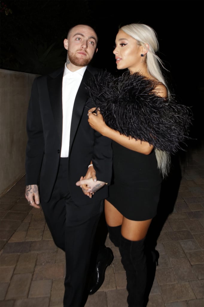Ariana Grande Black Feather Dress at Oscars Afterparty 2018