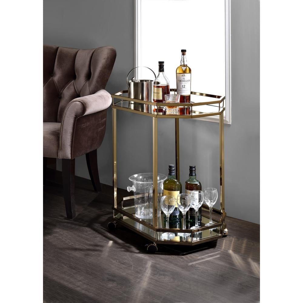 Acme Furniture Lacole Mirror and Champagne Serving Cart