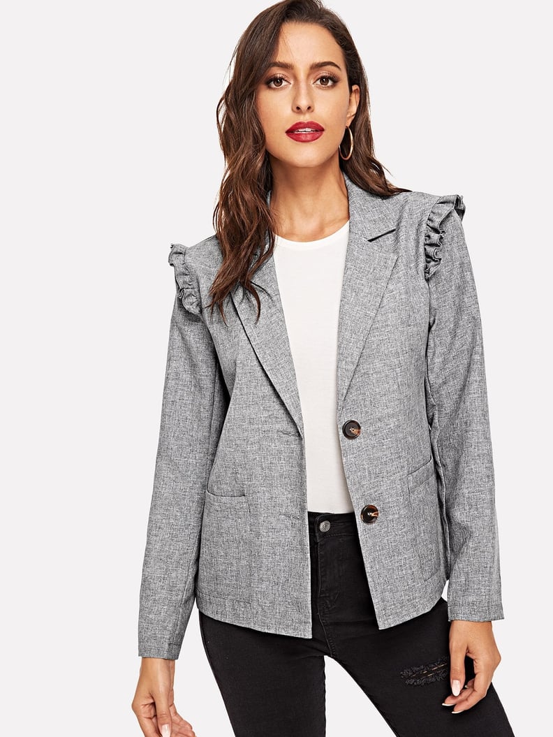 Shein Single Button Frill Trim Blazer