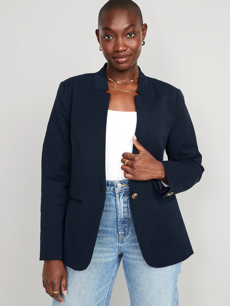 Stand Collar Utility Blazer - Dark Navy, Casual Jackets