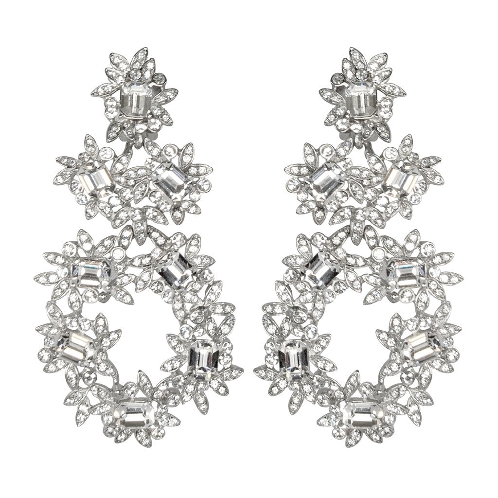 Kenneth Jay Lane Silver Crystal Flower Earrings
