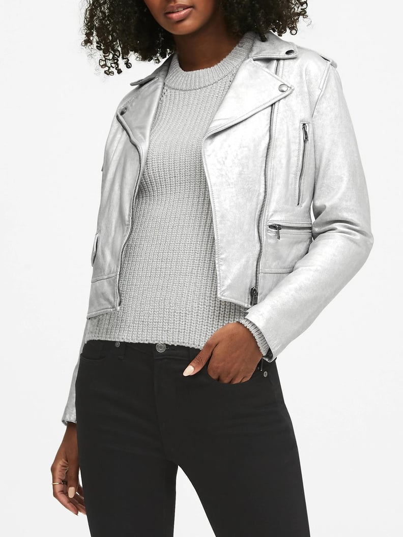 Metallic Leather Moto Jacket