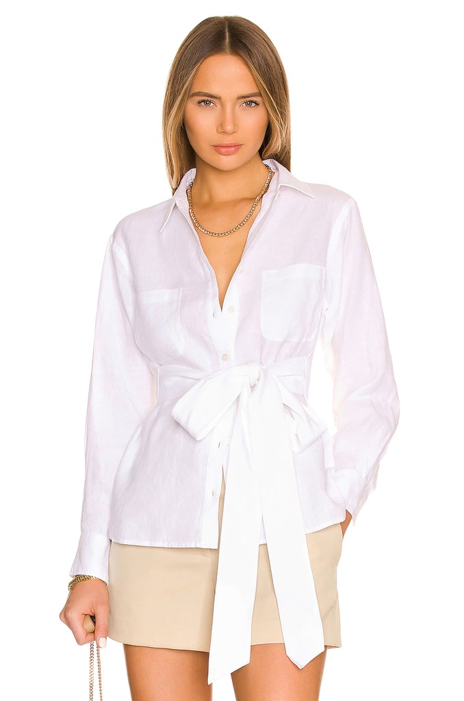 A Belted Shirt: Marissa Webb Brett Linen U-Back Button Down