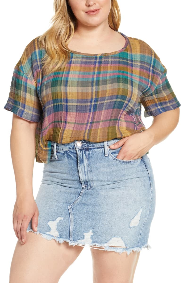 BP. Plaid Woven Crop Tee