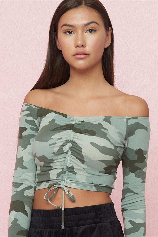 Garage Long Sleeve Crop Top With Ruching