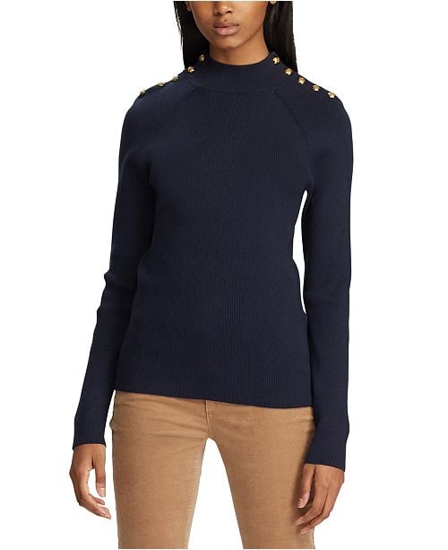 Lauren Ralph Lauren Mockneck Button-Trim Sweater