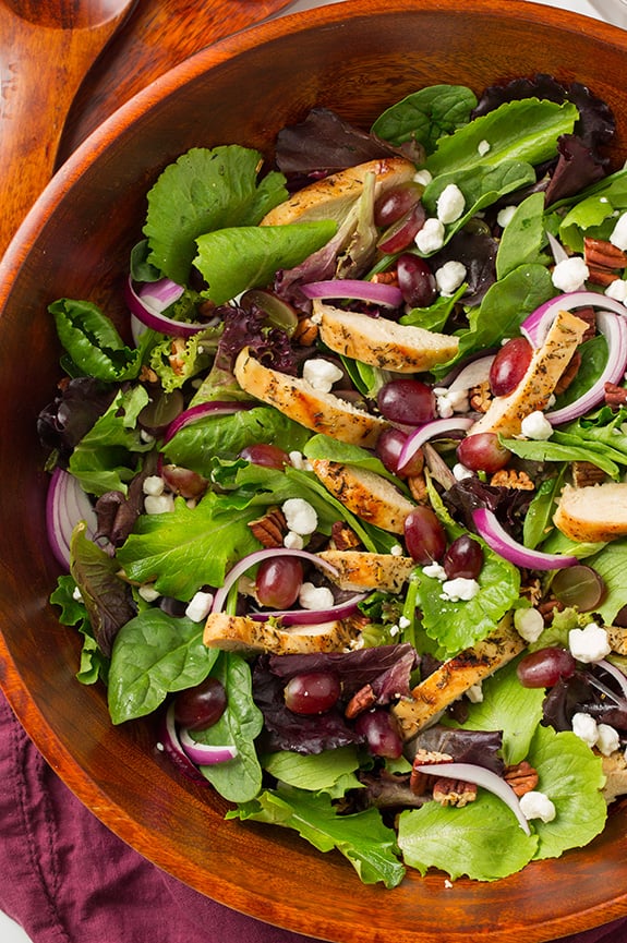 Grilled Chicken and Grape Spring Salad With Goat Cheese and Honey-Balsamic Dressing