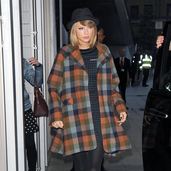 Taylor Swift Wearing a Plaid Coat Street Style