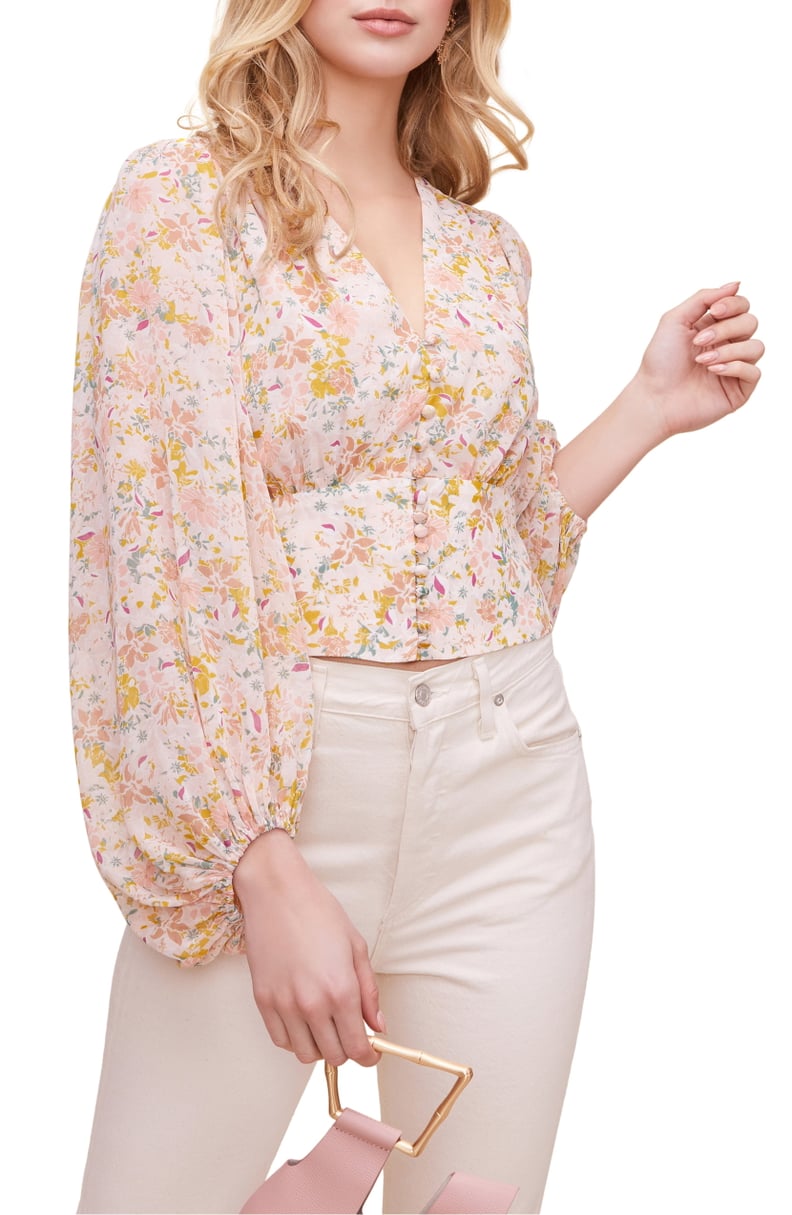 Astr the Label Floral Print Blouson Sleeve Top