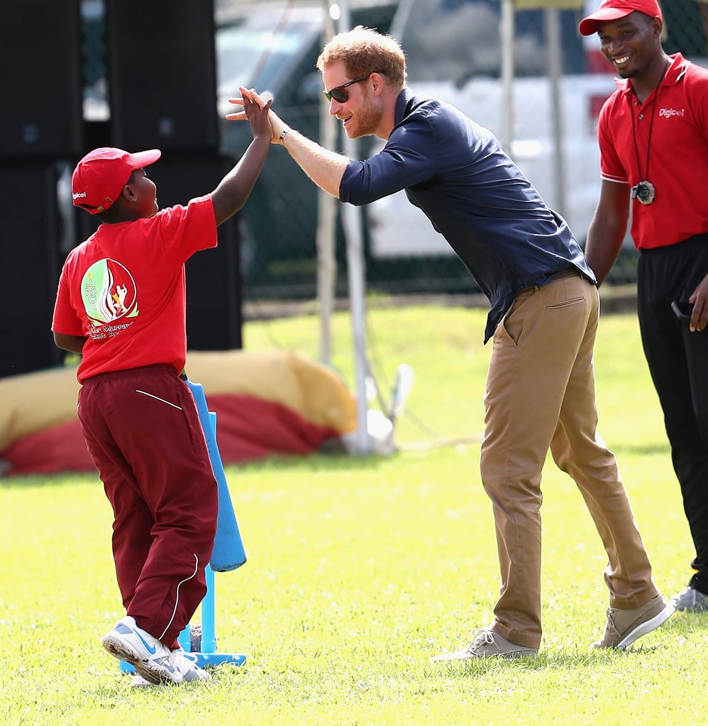 Prince Harry Playing Cricket With Kids in the Caribbean 2016