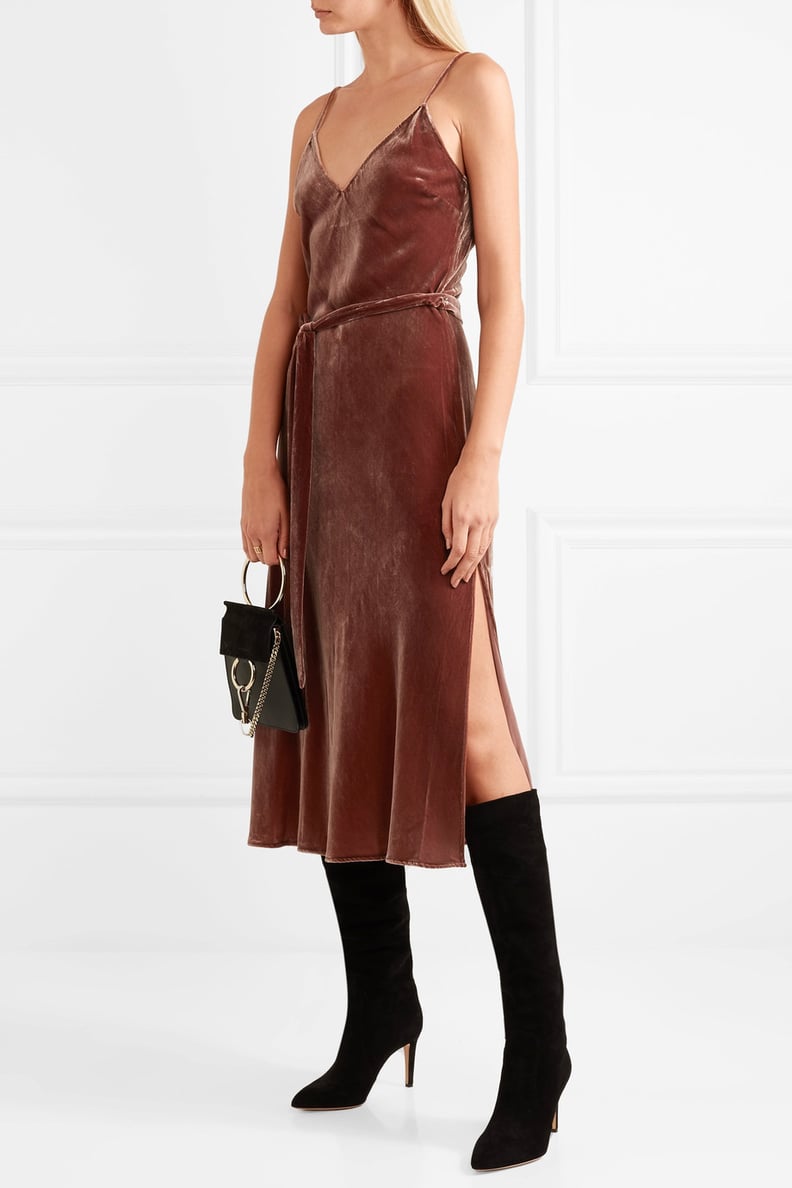 Frame Belted Velvet Midi Dress