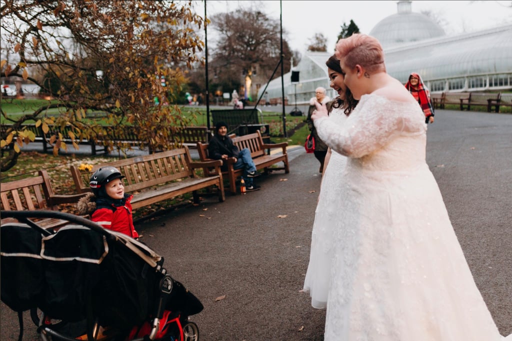 The boy's mom explained, "He thinks you both look like princesses," before he interjected, "Did one of you get married?"
Emma replied: "We married each other!"