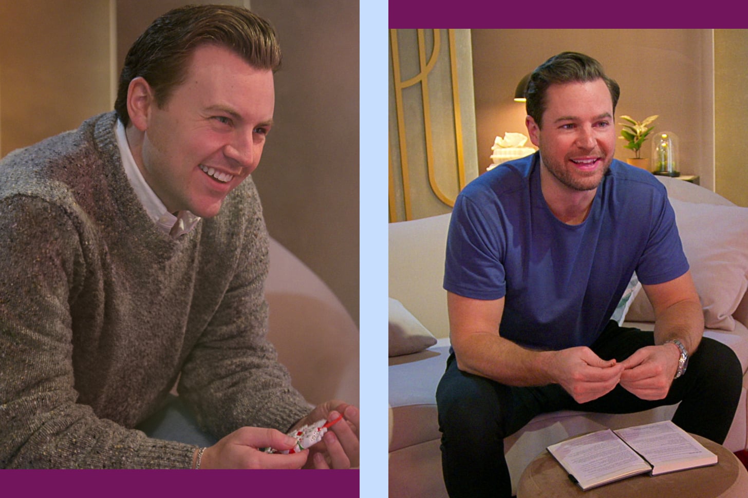 Side-by-side photos show two male contestants on season eight of Love Is Blind.