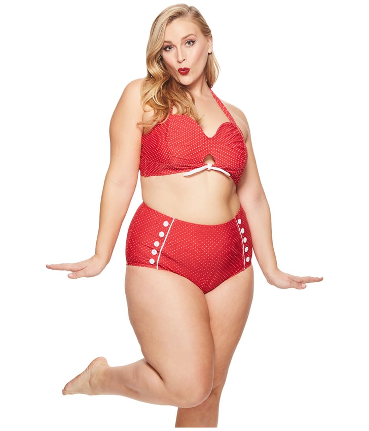 Unique Vintage Plus Size Mrs West Swimsuit Candice Swanepoel Red Polka Dot Bikini Popsugar