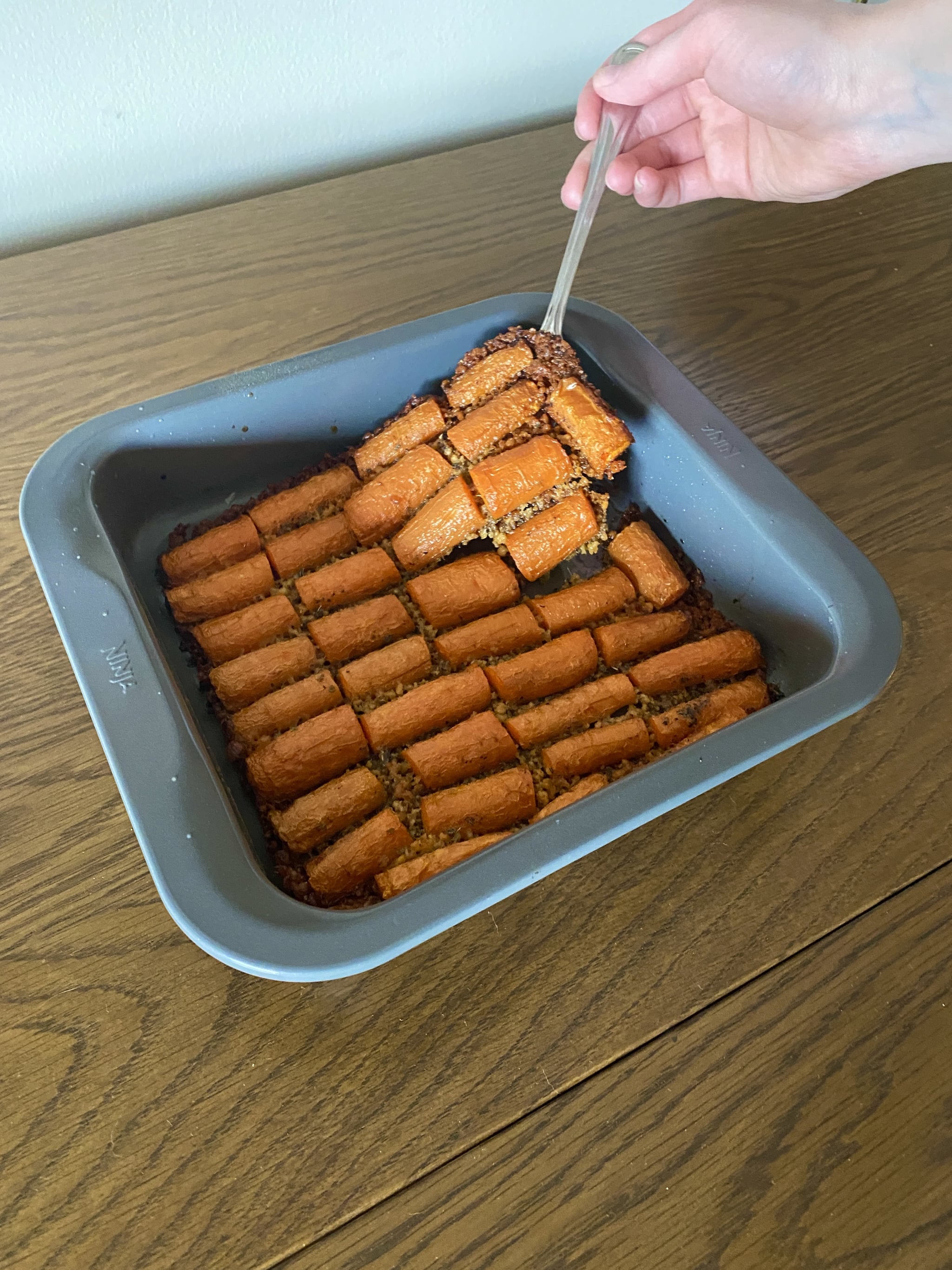crispy parmesan roasted carrots recipe in pan